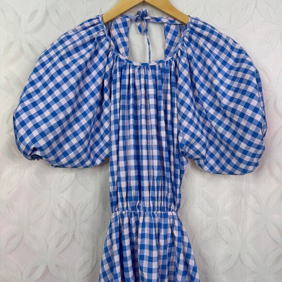 NASTYGAL Gingham Puff Sleeve Open Back Mini Dress Scrunchie Size US 6 NWT - Picture 6 of 10